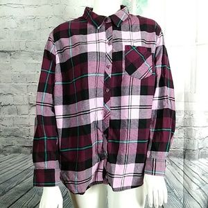 Terra & Sky Women's plaid Button-down Shirt 2X